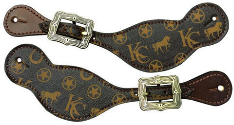 Klassy Cowgirl Ladies Size Argentina Cow Leather spur straps with motif overlay