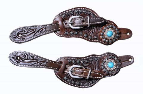 Showman® Ladies Size Argentina Cow Leather w ith Turquoise Concho Spur Straps
