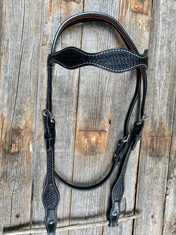 Rodeo Basketweave Black Browband Headstall / Bridle